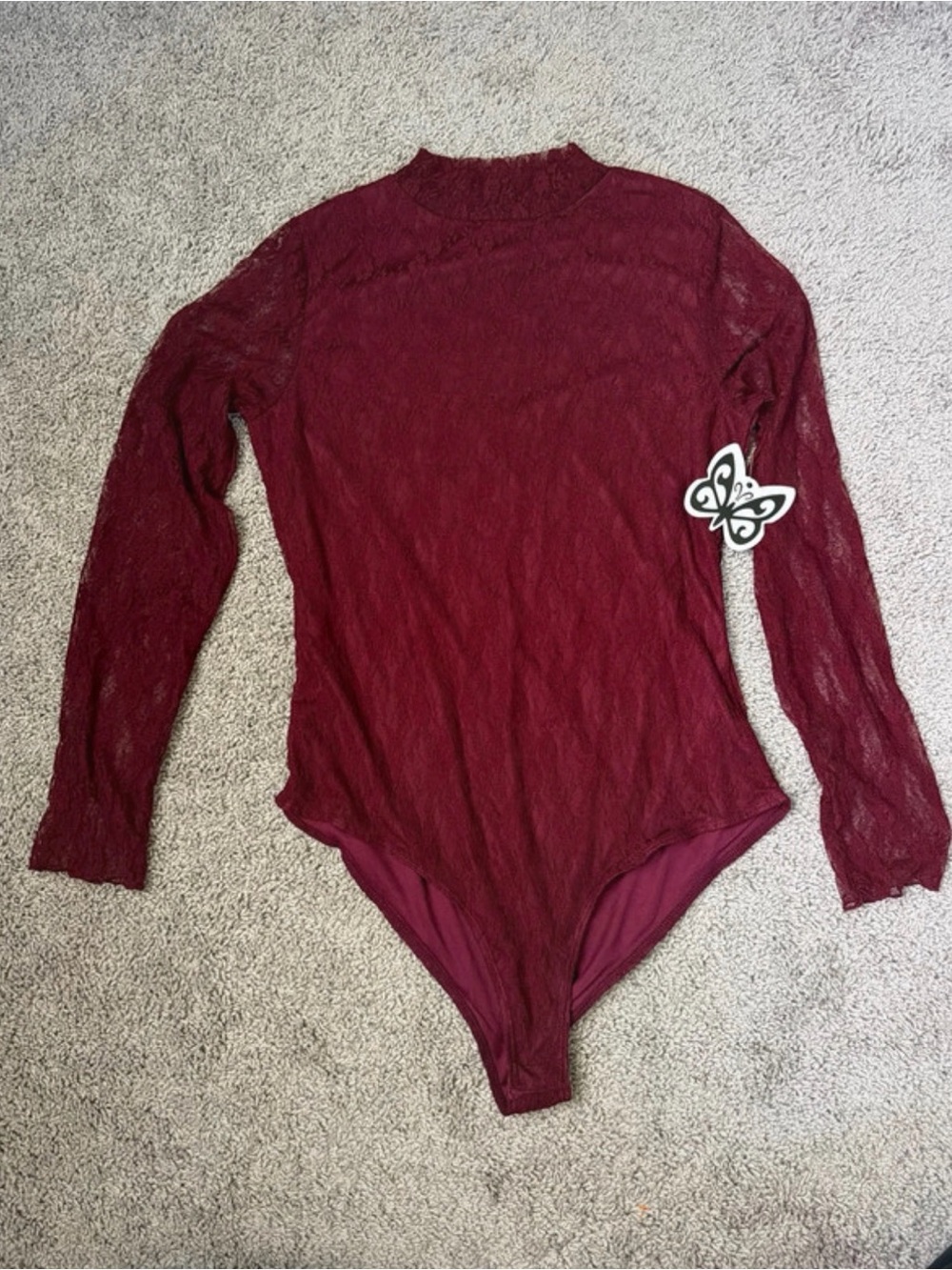 Self Esteem Burgundy Lace Long-Sleeve Bodysuit